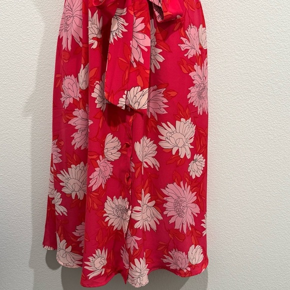 Talbots Belted Midi Shirtdress Sz 4 Chrysanthemum Red Floral Fit & Flare Pockets - Picture 3 of 10